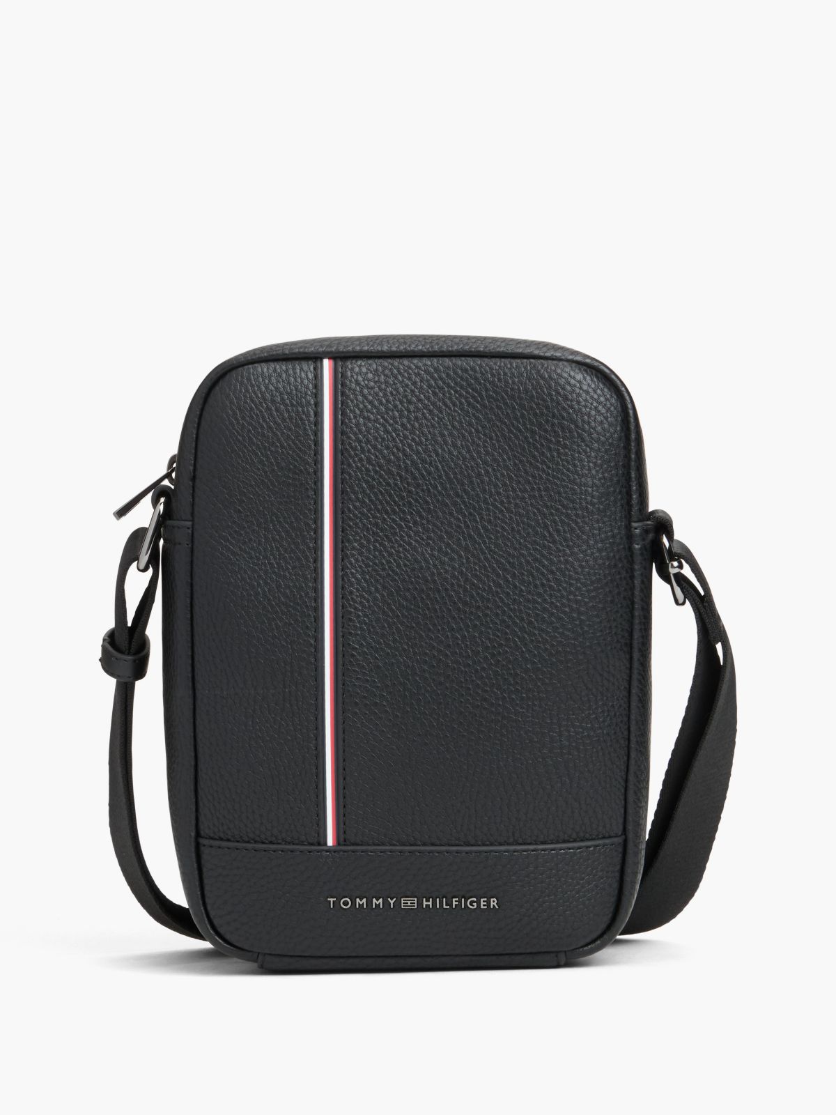 Signature Stripe Pebbled Mini Reporter Bag — Black