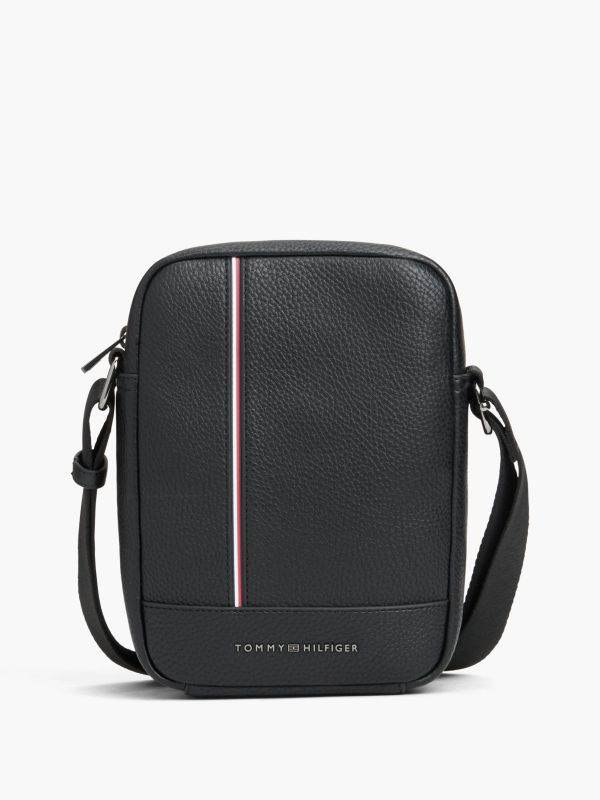 Signature Stripe Pebbled Mini Reporter Bag — Black