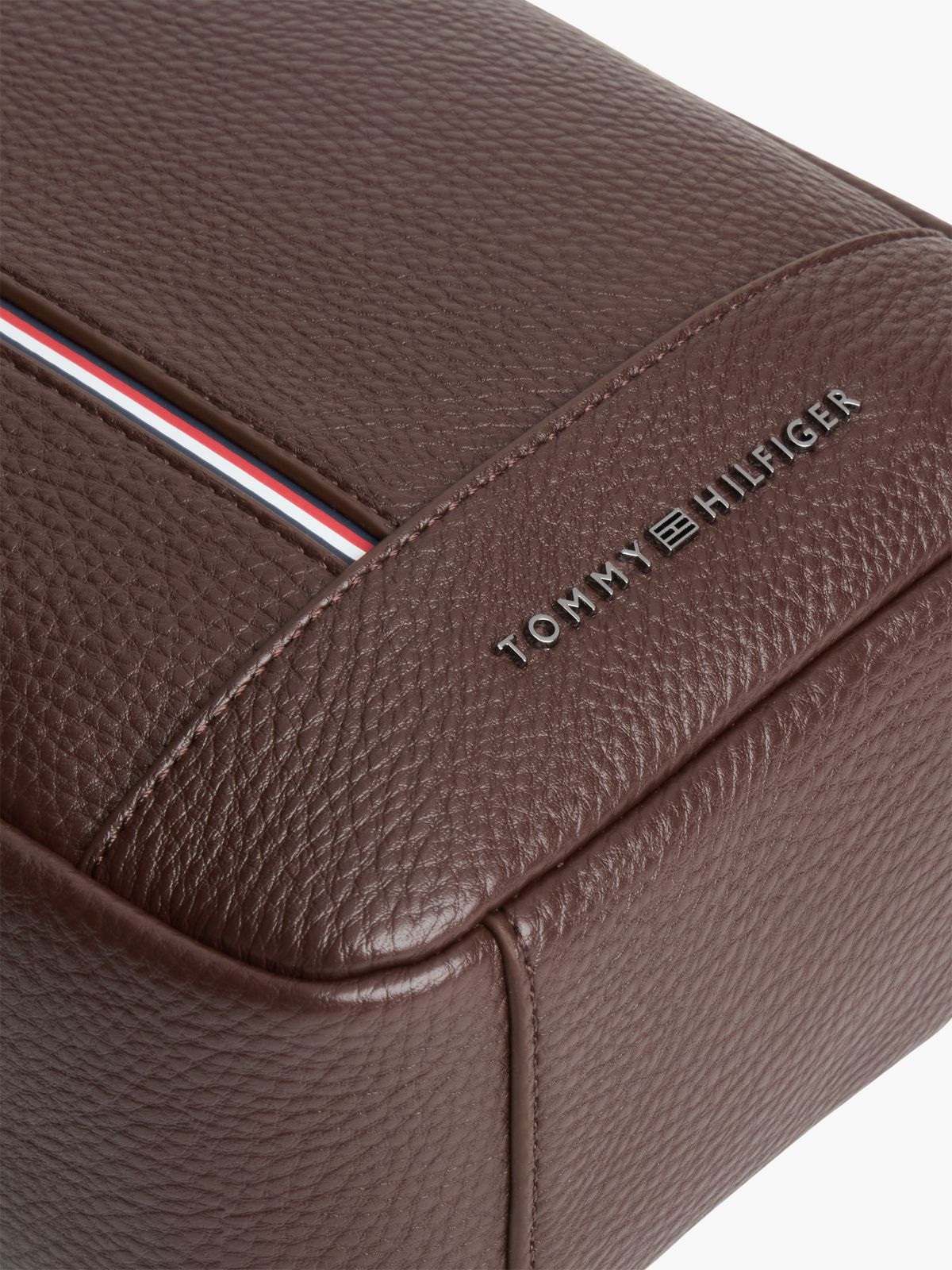 Signature Stripe Pebbled Mini Reporter Bag — Coffee Bean