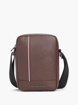 Signature Stripe Pebbled Mini Reporter Bag, Coffee Bean