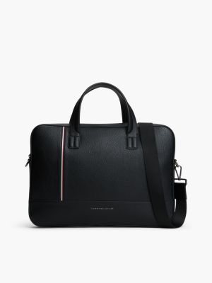 Signature Stripe Pebbled Laptop Bag, Black