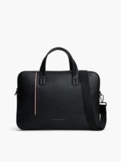 Signature Stripe Pebbled Laptop Bag — Black 1