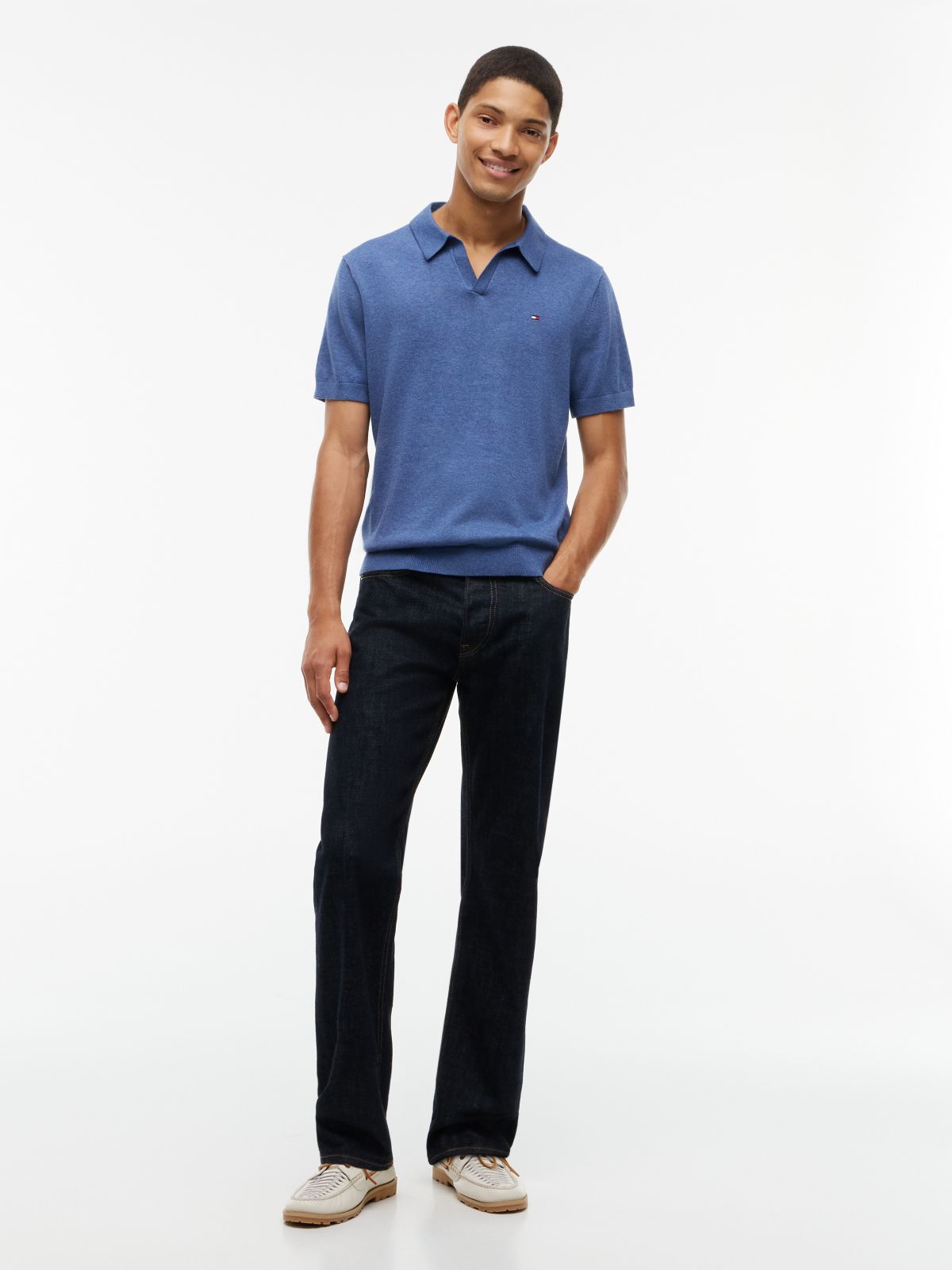 Short-Sleeve Sweater Polo — Blue