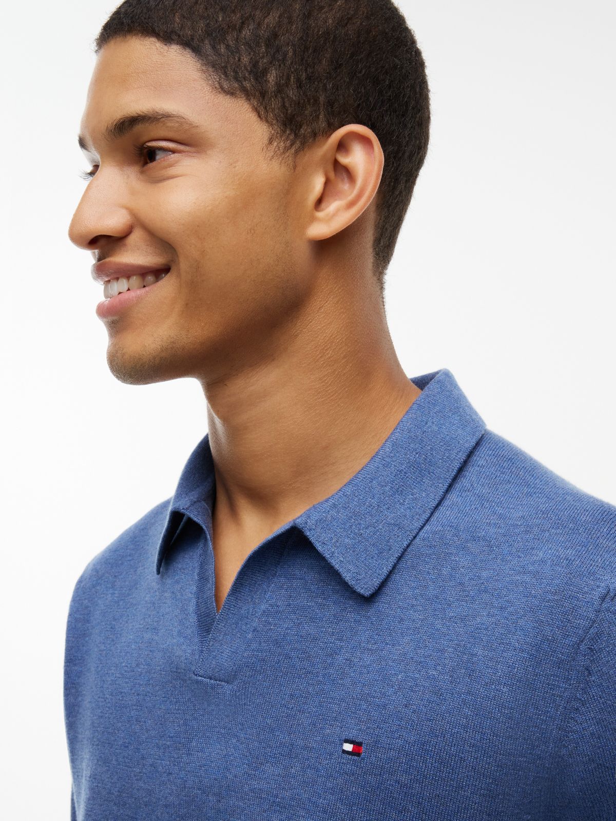 Short-Sleeve Sweater Polo — Blue