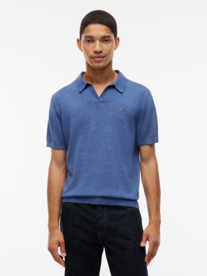 Short-Sleeve Sweater Polo, Blue
