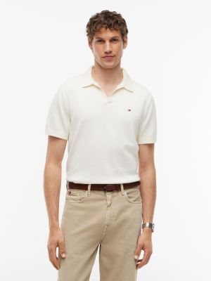 Short-Sleeve Sweater Polo, Rich Cream