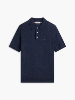 Short-Sleeve Heathered Sweater Polo — Navy Blue 5