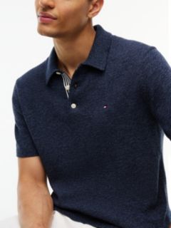 Short-Sleeve Heathered Sweater Polo — Navy Blue 3