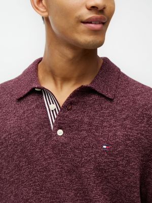 Мужские рубашки Tommy Hilfiger Short-Sleeve Heathered Sweater Polo, цвет: Глубокий бордовый — фото 3