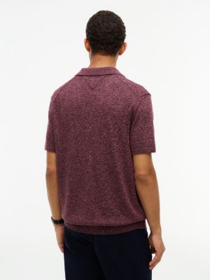 Мужские рубашки Tommy Hilfiger Short-Sleeve Heathered Sweater Polo, цвет: Глубокий бордовый — фото 4