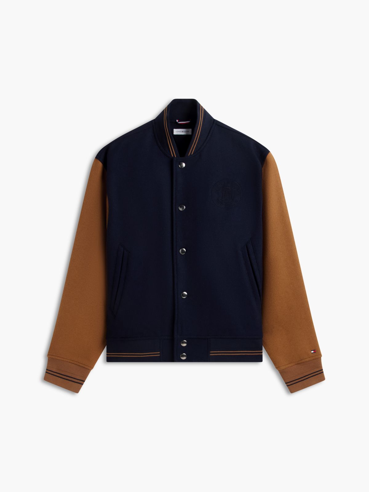 Wool-Blend Varsity Jacket — Navy Blue