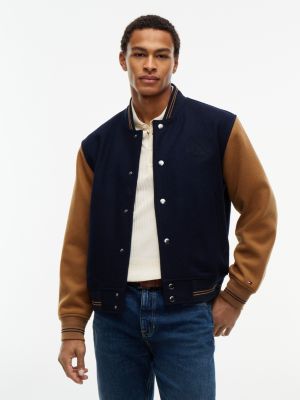 Wool-Blend Varsity Jacket, Navy Blue