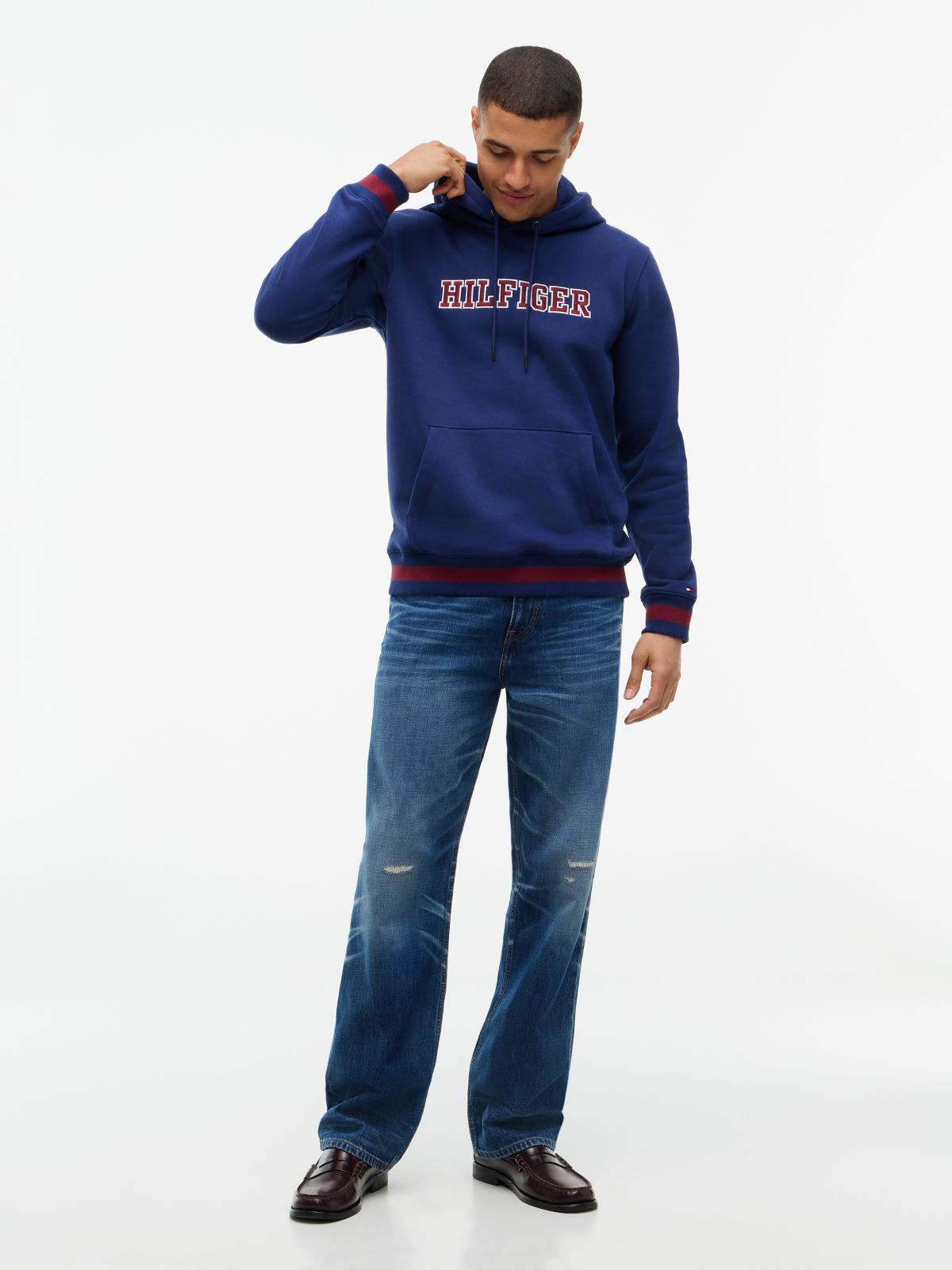 Embroidered Hilfiger Logo Hoodie — Preppy Navy