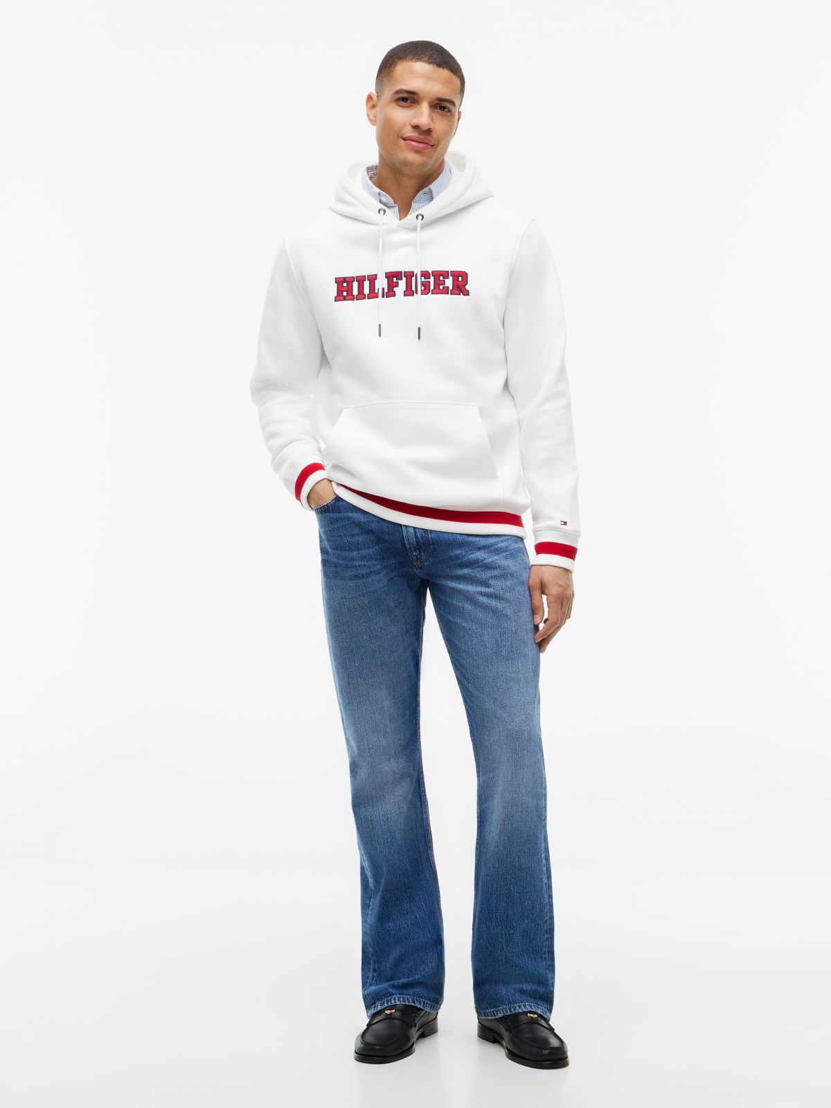Embroidered Hilfiger Logo Hoodie — White