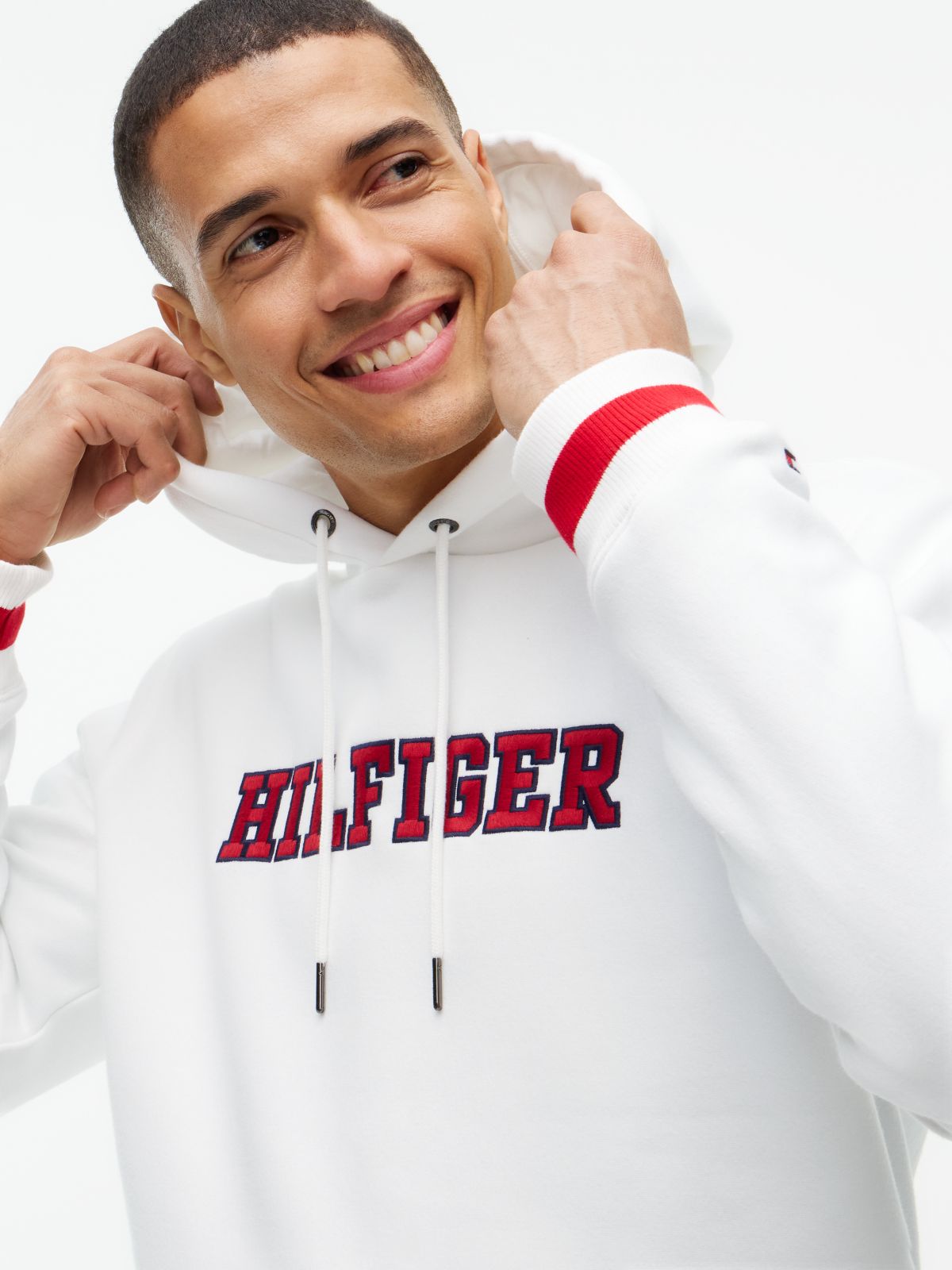 Embroidered Hilfiger Logo Hoodie — White