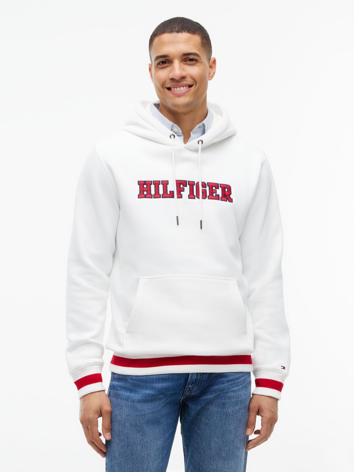 Embroidered Hilfiger Logo Hoodie — White