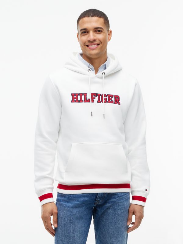 Embroidered Hilfiger Logo Hoodie — White