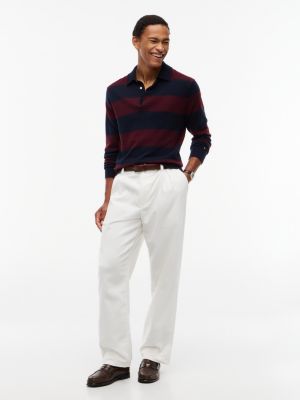 Мужские рубашки Tommy Hilfiger Relaxed Wool-Blend Rugby Sweater Polo, цвет: Карбоновый тёмно-синий / Бордовый полосатый — фото 2