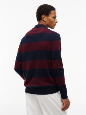 Мужские рубашки Tommy Hilfiger Relaxed Wool-Blend Rugby Sweater Polo, цвет: Карбоновый тёмно-синий / Бордовый полосатый — фото 4