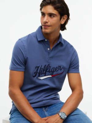 Мужское поло Tommy Hilfiger Regular Fit Hilfiger Varsity Logo Polo, цвет: Выцветший индиго — фото 3