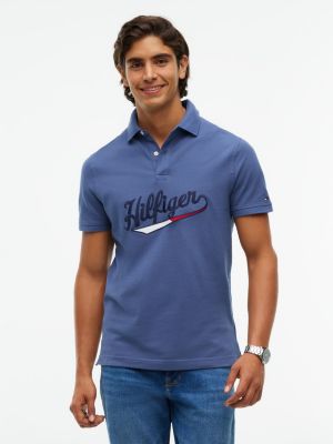 Regular Fit Hilfiger Varsity Logo Polo, Faded Indigo