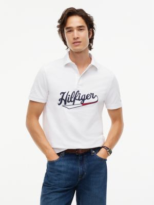 Regular Fit Hilfiger Varsity Logo Polo, Optic White