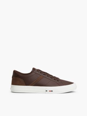 Tommy Logo Leather Sneaker, Cocoa