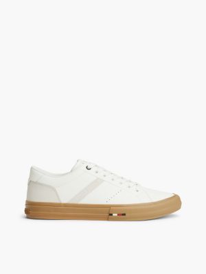 Tommy Logo Leather Sneaker, Ecru