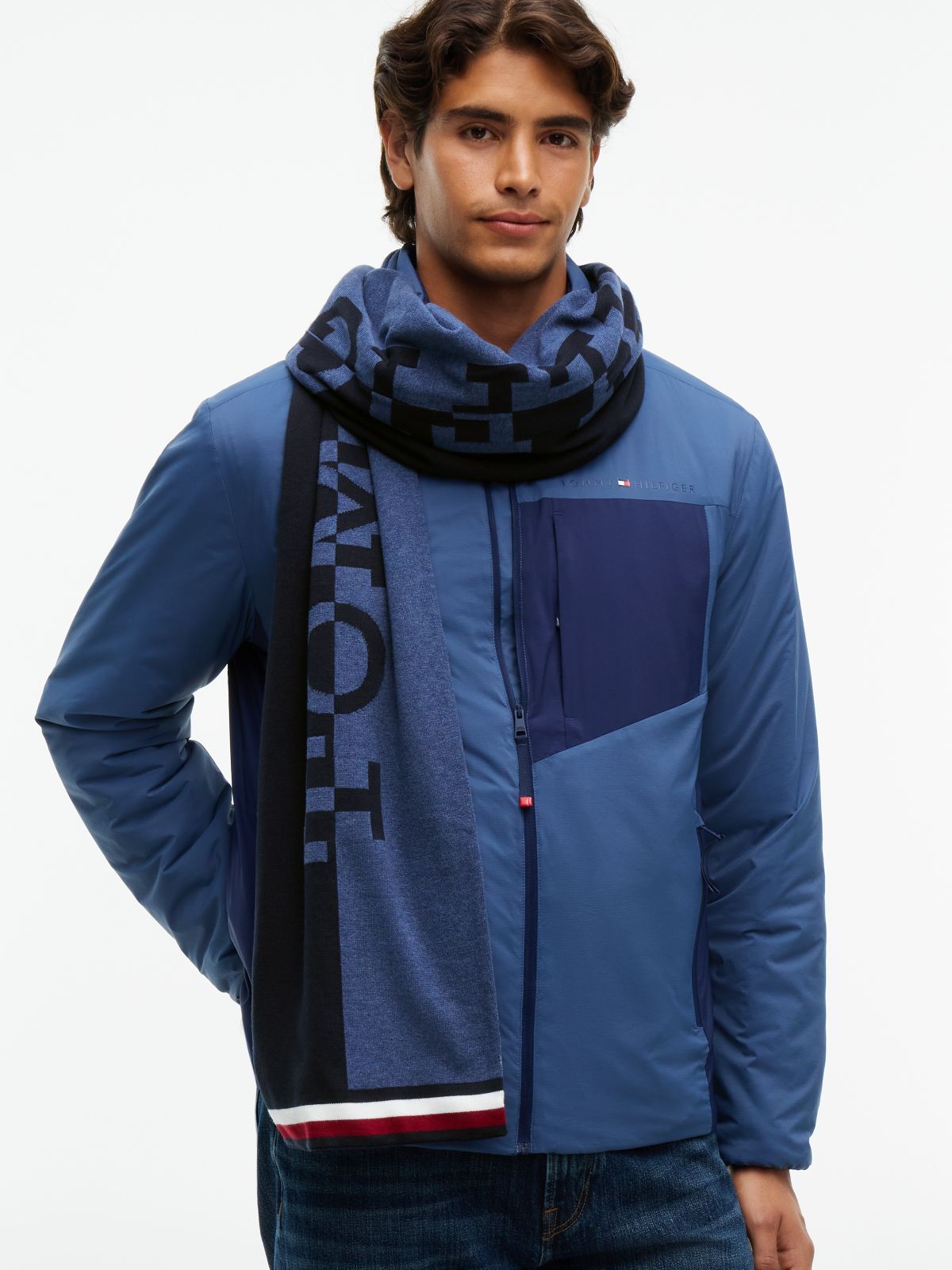 Intarsia Tommy Logo Scarf — Navy Blue/Multi
