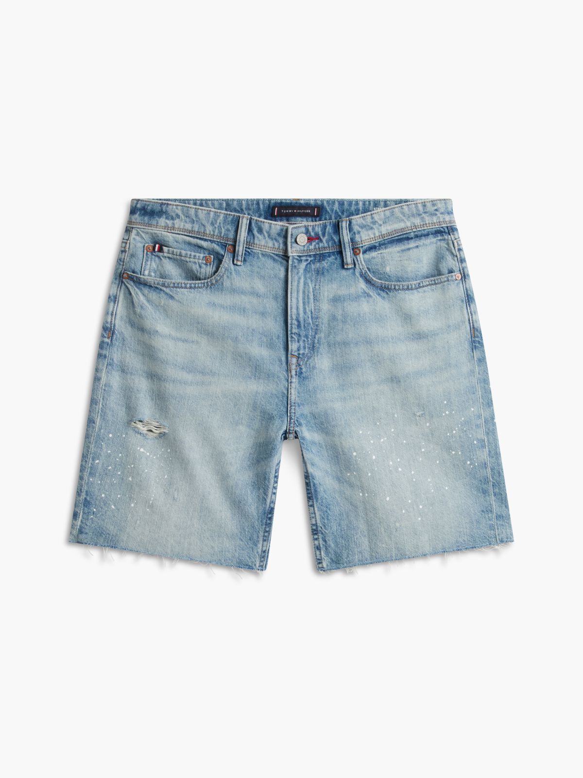 Distressed Straight Denim Short — Light Wash Denim
