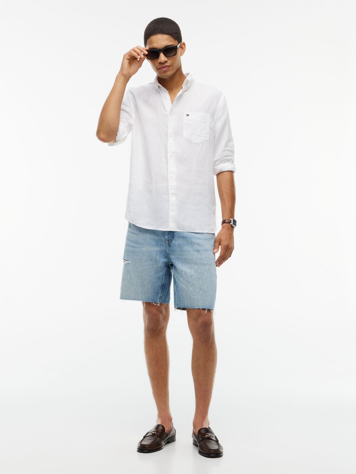 Distressed Straight Denim Short — Light Wash Denim