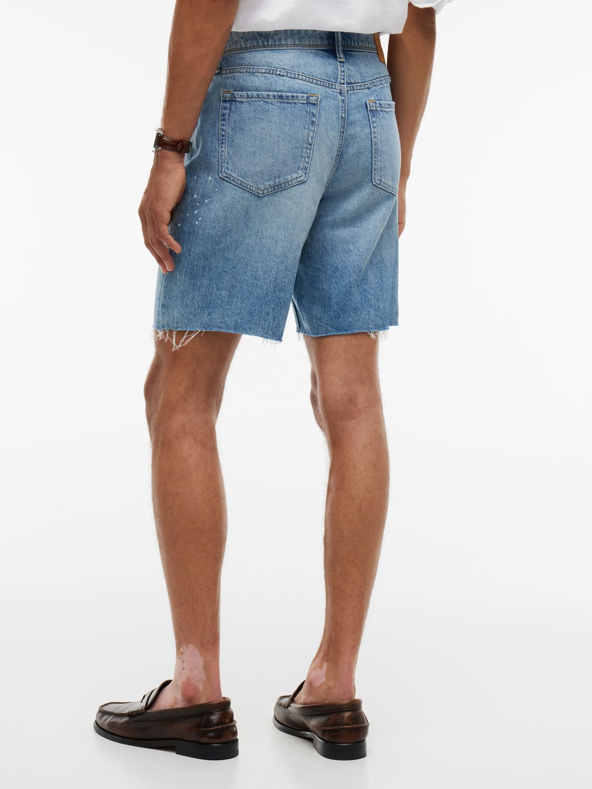 Distressed Straight Denim Short — Light Wash Denim