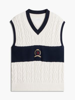 Мужской жилет Tommy Hilfiger Crest Cable Knit Cricket Sweater Vest, цвет: Слоновая кость — фото 5