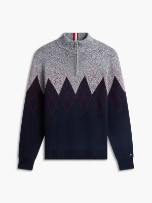 Мужской свитер Tommy Hilfiger Argyle Quarter-Zip, цвет: Серый / Тёмно-синий — фото 3