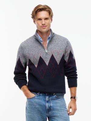 Мужской свитер Tommy Hilfiger Argyle Quarter-Zip, цвет: Серый / Тёмно-синий — фото 1