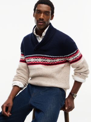 Мужской свитер Tommy Hilfiger Shawl Collar Fair Isle, цвет: Тёмно-синий / Кремовый — фото 3