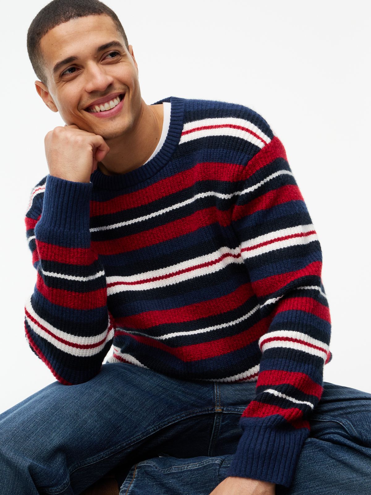 Striped Shaker Knit Sweater — Carbon Navy