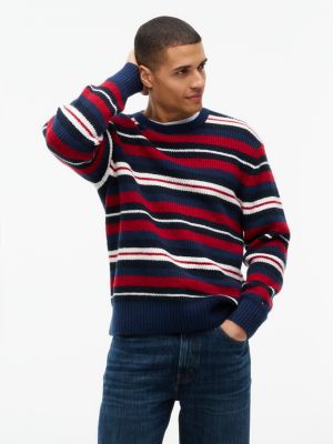 Striped Shaker Knit Sweater, Carbon Navy