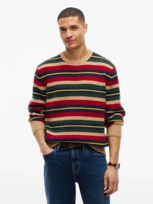 Striped Shaker Knit Sweater, Safari Canvas