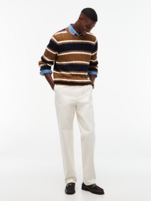 Мужской свитер Tommy Hilfiger Cable Knit Striped Crewneck, цвет: Хаки — фото 2