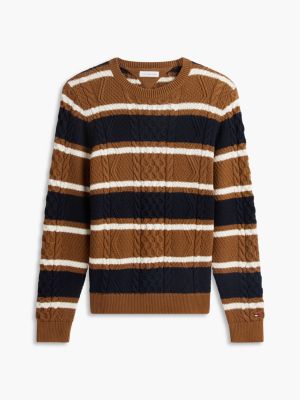 Мужской свитер Tommy Hilfiger Cable Knit Striped Crewneck, цвет: Хаки — фото 5