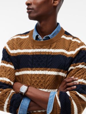 Мужской свитер Tommy Hilfiger Cable Knit Striped Crewneck, цвет: Хаки — фото 3