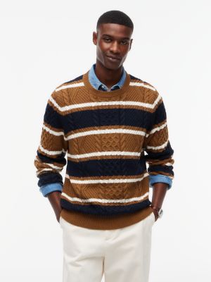 Мужской свитер Tommy Hilfiger Cable Knit Striped Crewneck, цвет: Хаки — фото 1