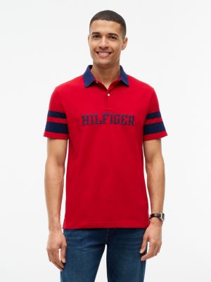 Regular Fit Varsity Stripe Logo Polo, Medium Red