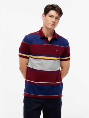 Regular Fit Striped Polo, Burgundy