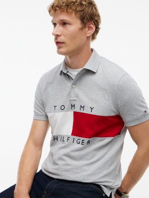 Мужское поло Tommy Hilfiger Regular Fit Colorblock Flag Polo, цвет: Серый меланжевый — фото 3