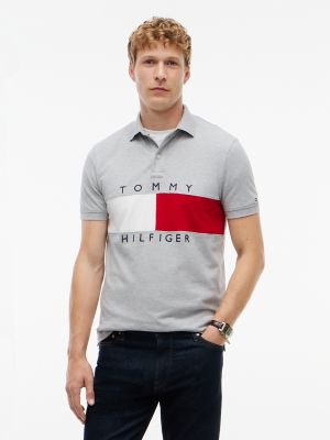 Мужское поло Tommy Hilfiger Regular Fit Colorblock Flag Polo, цвет: Серый меланжевый — фото 1