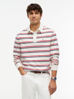 Regular Fit Signature Striped Rugby Polo, Rich Cream