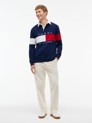 Мужское поло Tommy Hilfiger Regular Fit Flag Colorblock Rugby Polo, цвет: Карбоновый тёмно-синий — фото 2