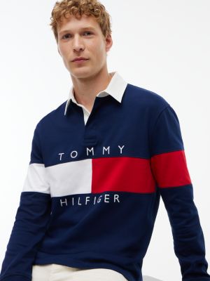 Мужское поло Tommy Hilfiger Regular Fit Flag Colorblock Rugby Polo, цвет: Карбоновый тёмно-синий — фото 3